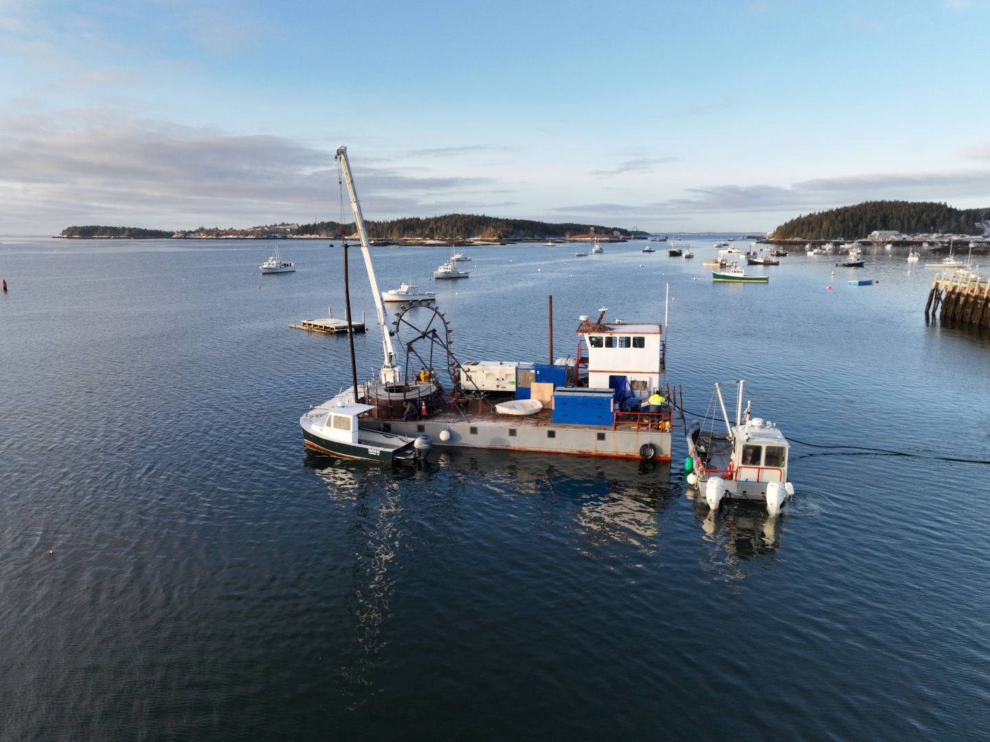 Cable-laying barge in Stonington Harbor