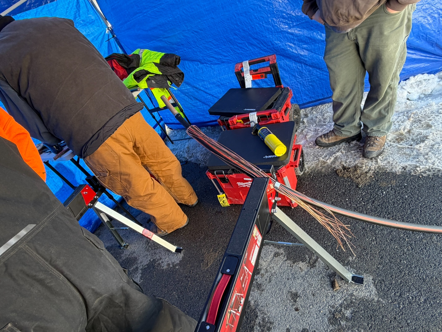 Cable splicing crew at island landing point