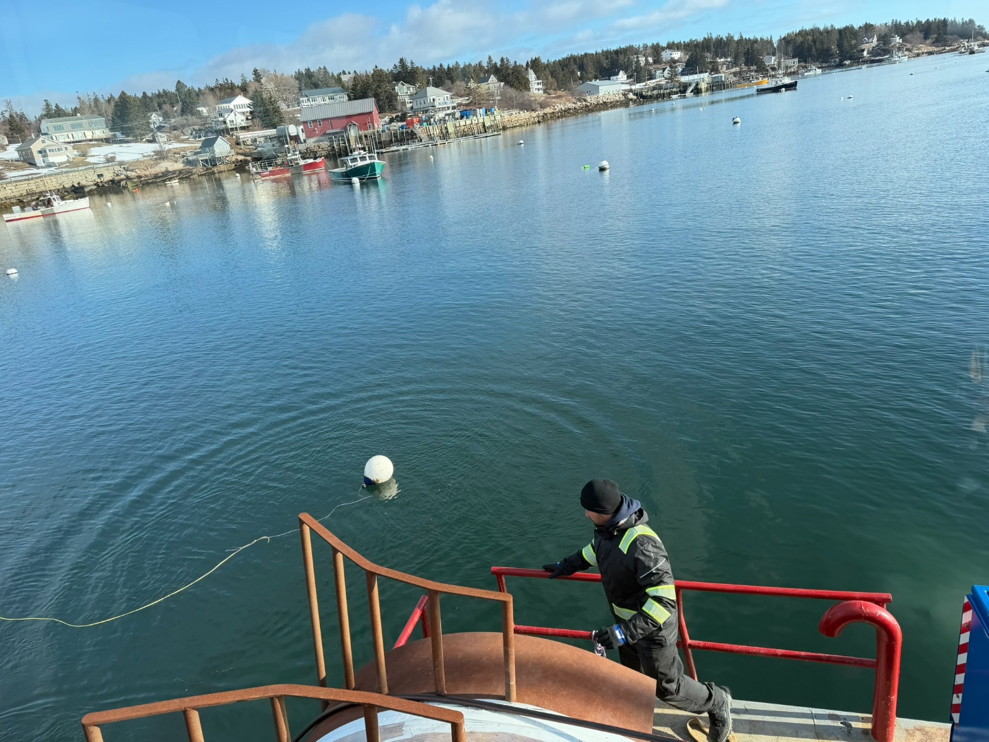 Crew member on cable barge