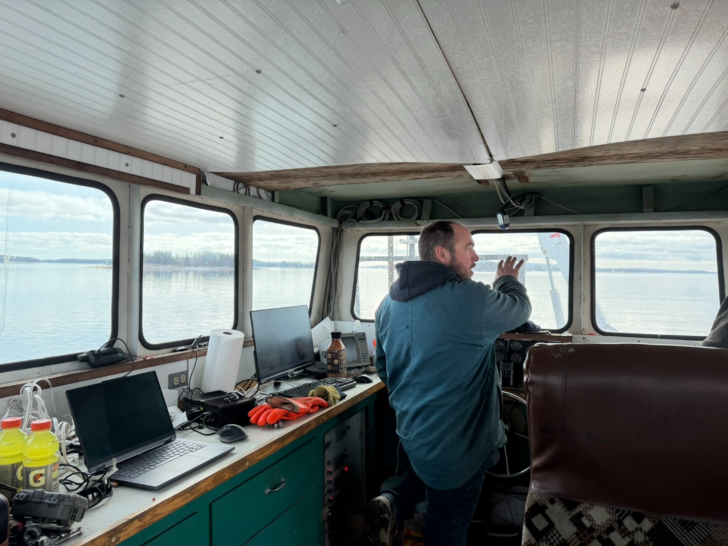 Inside the cable barge pilot house