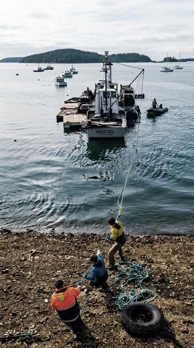Shown here is the team starting the cable run from Stonington